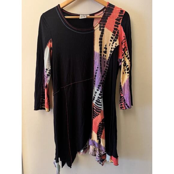 Parsley & Sage Tunic L Multicolor Tie Dye Asymmetrical Stretch Top Hippie BoHo - Picture 1 of 8